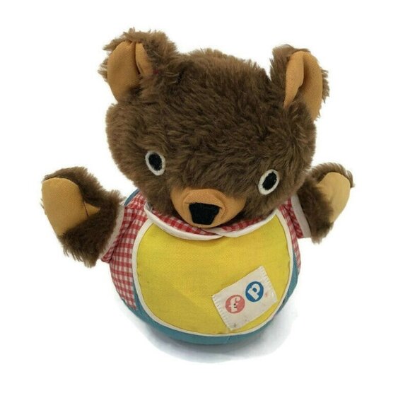 Vintage Fisher Price Stuffed Teddy Bear Cuddly Cub #719 Roly Poly with Chime - Picture 1 of 9